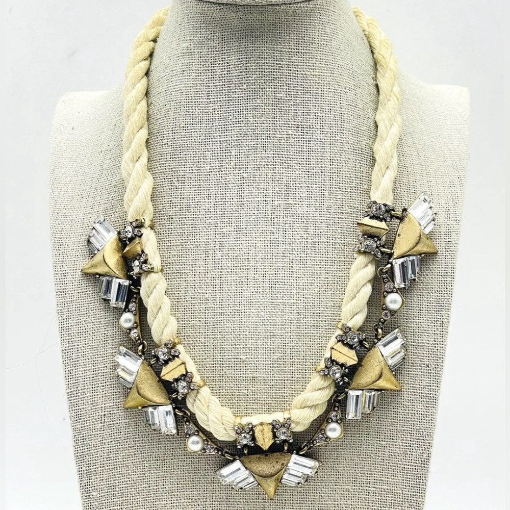 J CREW Rhinestone Panel Rope Necklace Gold Tone Glam Bling Sparkle Holiday